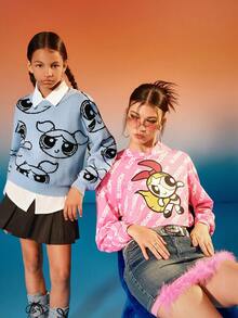 THE POWERPUFF GIRLS X SHEIN Lässiger, vielseitiger Pullover mit Blasenmuster für Tween-Mädchen - Verschiedenfarbig - Übersicht 3