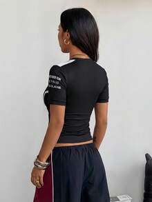 Coolane Sommer Damen Streetwear Ausgehen Lässig Vintage Y2K Athleisure Sport Schwarz Top, Basketball Trikot T-Shirt, Y2k, Sommer Top - Schwarz - Übersicht 7