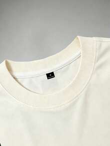STYNVO Men's Slogan Print Crew Neck Drop Shoulder Loose Fit Casual T-Shirt - Apricot - View 4