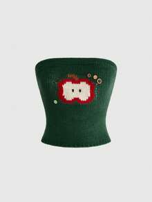 Sweetness Top tubo de punto hecho a mano con decoración de botones, en color bosque, blusa de punto para mujer para primavera/verano - Verde Oscuro - Ver 5