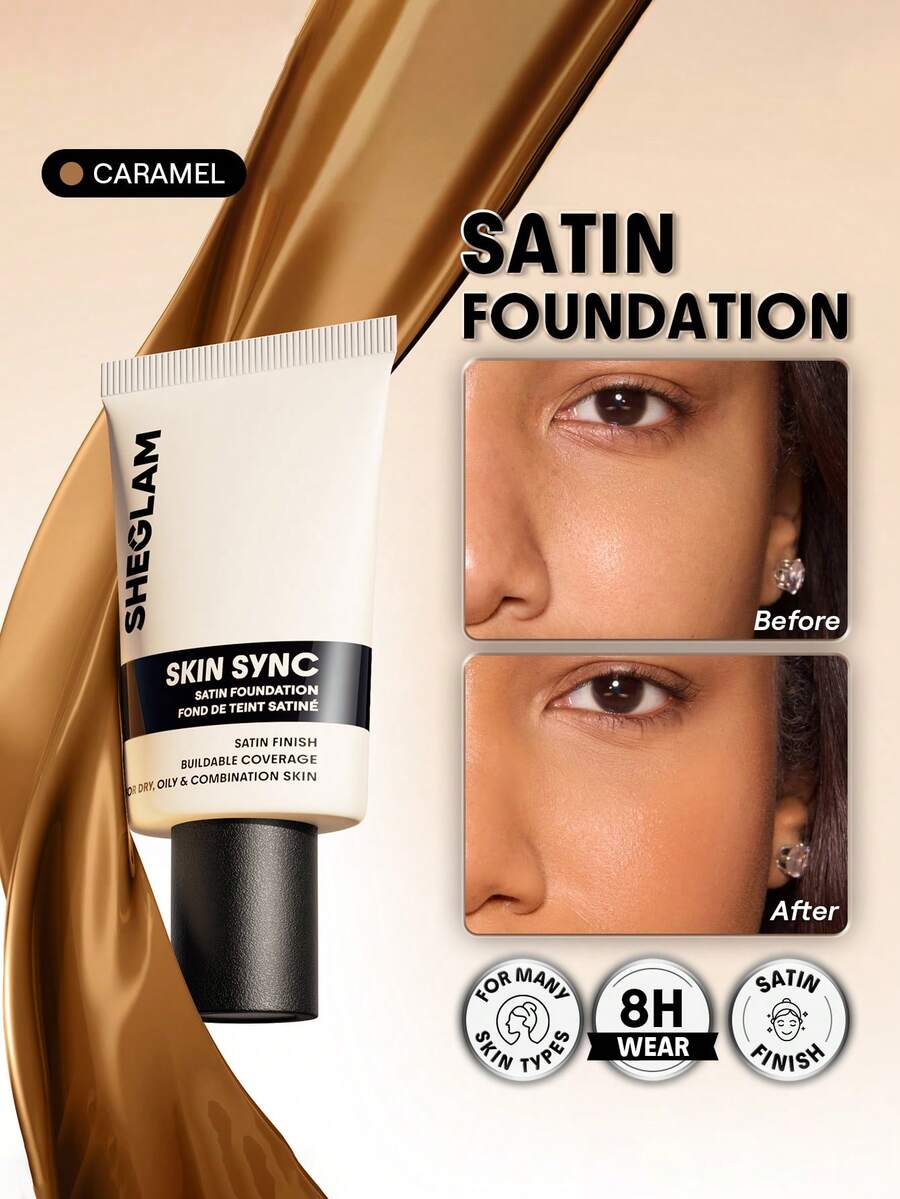 SHEGLAM Skin Sync Satin Foundation-Caramel - Caramel - View 1
