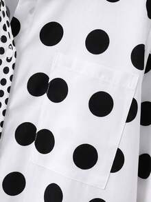 SHEIN Plus Size Women's Casual Loose Fit Large & Small Polka Dot Patchwork Design Asymmetrical Hem Long Sleeve Shirt - Black and White - View 3