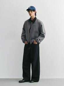 Sonviro Jaket Pria Kasual Serbaguna dengan Kerah dan Resleting Depan, Lengan Panjang, Cocok untuk Pemakaian Sehari-hari, Jaket Abu-abu Modis untuk Pria - Dark Grey - View 2