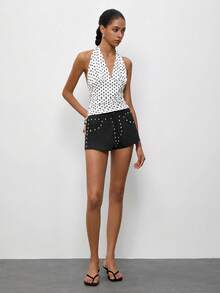 Maija Women's Summer Fashion Studded Shorts - Black - View 5