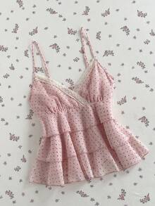 Mori Grove Mori Grove Spring/Summer New Women's Design Sense Vintage Slim Fit Sleeveless Hot Girl Style Lace Sexy Asymmetrical Camisole Tank Top - Pink - View 5
