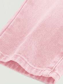 SHEIN 女嬰純色甜美鈕扣口袋寬鬆休閒牛仔長褲 - 粉色 - 查看 4