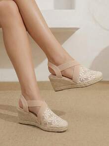 Styleloop Sepatu Wedges & Platform Wanita, Gaya Bohemian, Liburan Pantai, Nuansa Barat, Pakaian Musim Panas, Perlengkapan Perjalanan - Baby Pink - View 7