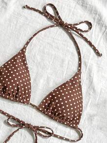 Swim Mod 女款夏季海灘波點掛脖綁帶性感比基尼三角泳褲 4 件組泳衣套裝 - 彩色 - 查看 4