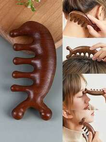 1Pc Dolphin Shaped Scalp Massage Comb, 5-Tooth Imitation Wood Plastic Hair Massage Comb - Brown - View 5