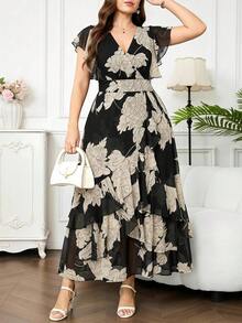 SHEIN Clasi 大码女式V领碎花休闲派对连衣裙 - 彩色 - 查看 1