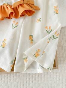 Multicolor Polyester Ruffle Flounce Sleeve Tank Top Co-Ord With Plants Pattern For Baby Girls Vacation Styl - Yellow - View 5