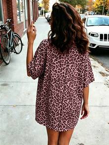 SHEIN PariChic Short Sleeve Round Neck Leopard Print Pattern Dress - Multicolor - View 2