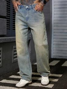 DAZY Long Washed Distressed Straight Fit Men's Jeans - Blue - View 6
