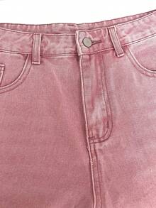 Manfinity EMRG Men's Pink Loose Fit Pocket Wide Leg Frayed Hem DenimBermuda Shorts - Pink - View 5