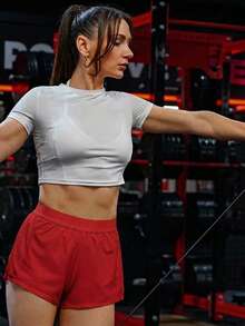 Powerista Women's Solid Color Pleated Casual Versatile Daily Travel Sports Shorts - Red - View 7