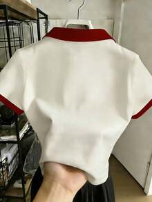 Resyla 女款拼色翻領修身短袖 Polo 衫 條紋馬術印花 - 彩色 - 查看 2