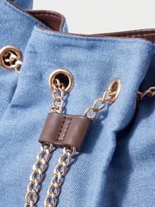 MOTF WOMEN'S FASHION SHOULDER BAG, CASUAL RETRO BLUE SPLICING, EXQUISITE CHAIN TOTE BAG, SUITABLE FOR DAILY, COMMUTING, SHOPPING, VACATION, TRAVEL, VERSATILE - Blue coffee - View 6