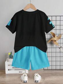 Kids Young Boy Round Neck Short Sleeve Printed Casual Simple T-Shirt And Shorts Set - Multicolor - View 3