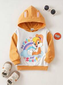 LOONEY TUNES X SHEIN Young Girl Cute Rabbit Ear Design Graphic Sweatshirt, Cartoon Adorable Casual Style, Suitable For Spring Autumn Winter - Camel - View 1