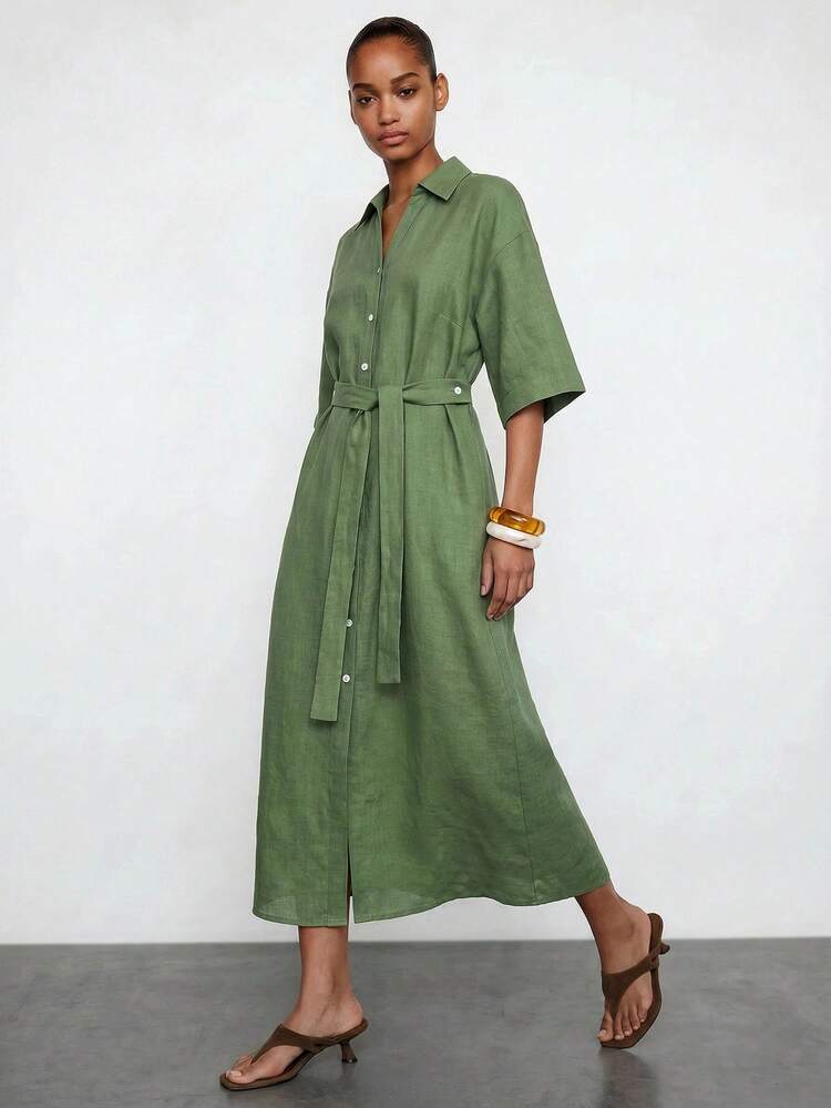 SHEIN Maija Women's Solid Color Minimalist Casual Long Dress,Going Out Ouutfits,Summer Holiday Outfits