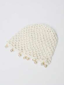 MUSERA Crochet Pearl Beaded Cap Spring Summer Vacation Sexy Holiday Accessory Festival Ibiza Roja Del Sol - White - View 4