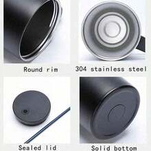 Gelas Isolasi 900/1200 ml dengan Pegangan dan Sedotan, Botol Air Stainless Steel 304 untuk Mobil - Hitam - View 4