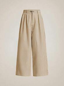 SIGLOCORE Men's Metal Buckle Striped Colorblock Pleated Pocket Loose Long Pants - Apricot - View 3