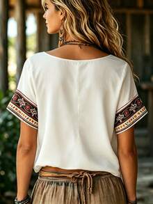 SHEIN LUNE Women's Vacation Casual Boho Floral Print Shirt White Summer - Multicolor - View 2
