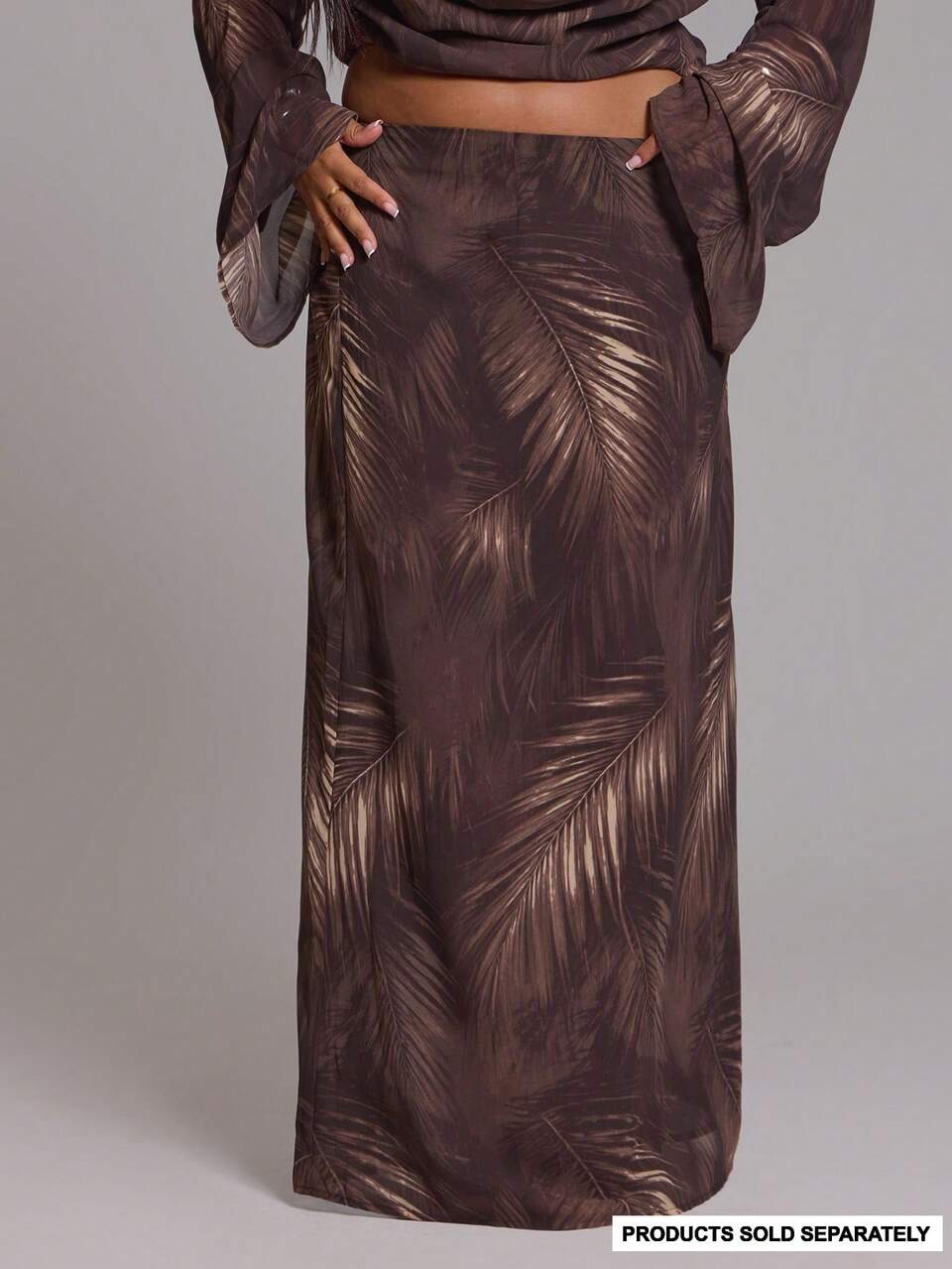 Curve Brown Palm Print Chiffon Loose Fit Maxi