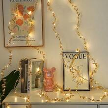 1 Filo di Luci Fatate a Foglia d'Oro, 2m/20 LED, 5m/50 LED, 10m/100 LED, Alimentato a Batteria Luce Calda, Adatto per Camino, Ringhiera, Tenda, Regalo Festivo, Festa, Matrimonio, Stanza, Tavolo (Ghirlanda Alimentata a Batteria). Più Fili Possono Creare Questo Effetto. - Foglie dorate - Visualizzare 1