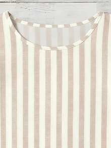 Mellowie Striped Round Neck Casual Versatile Daily Ruffle Sleeve Plus Size Shirt - Multicolor - View 3