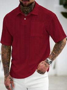 Manfinity Homme Áo POLO nam thường ngày dệt kim phong cách casual cho Ngày của Mẹ - Màu Đỏ Sâu - Xem 3
