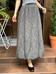 DAZY 女款紋理彈性腰休閒通勤裙 夏季 - 黑色 - 查看 7