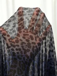 Modelyn Plus Size Women's Elegant Leopard Print V-Neck Ruffle Hem Waist Cinched Dress, Summer - Grey - View 3