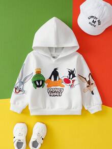 LOONEY TUNES X SHEIN Baby Boy Loose Fit Rabbit Cartoon Print Soft Knit Sweatshirt, Casual & Minimalist Style, Suitable For Autumn/Winter Fall - White - View 7