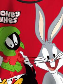 LOONEY TUNES X SHEIN 男童休闲运动风趣味卡通字母图案撞色条纹宽松套头卫衣 - 白色 - 查看 4