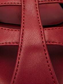 Nöista Sandal kulit datar klasik dengan desain tali T, bentuk ujung tertutup, dan gesper pergelangan kaki yang dapat disesuaikan. Alas kaki elegan abadi untuk sehari-hari. - Merah tua - View 8