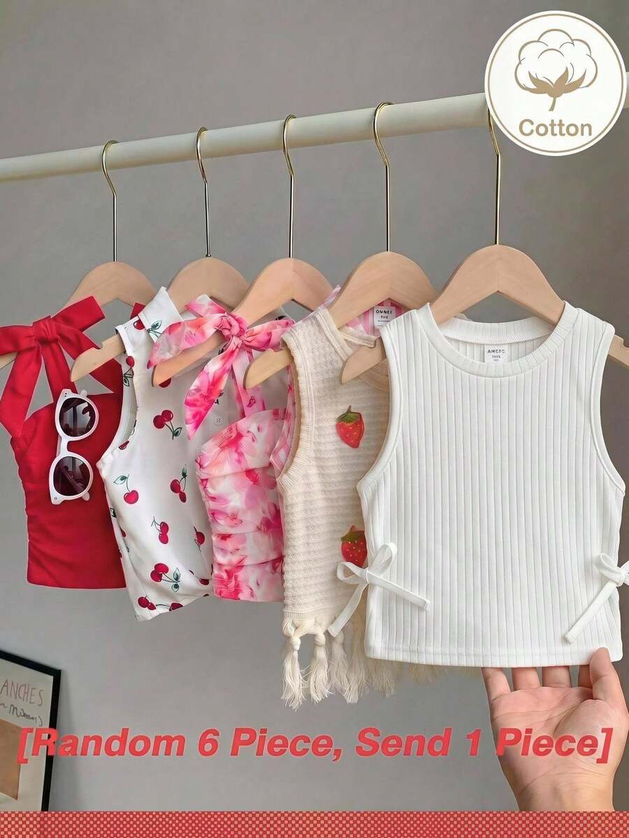 SHEIN Young Girl Knit Solid Color Round Neck Ruched Casual Tank Top - White - View 1