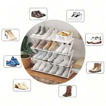 4-Tier Z-Shaped Shoe Rack, Durable Plastic Freestanding Storage Shelf, Curved Design, Multi-Functional Storage Rack, Easy To Assemble Floor-Standing Storage, No Tools Required, Compact Design, Suitable For Living Room Or Dorm, Stackable - Multicolor - View 10