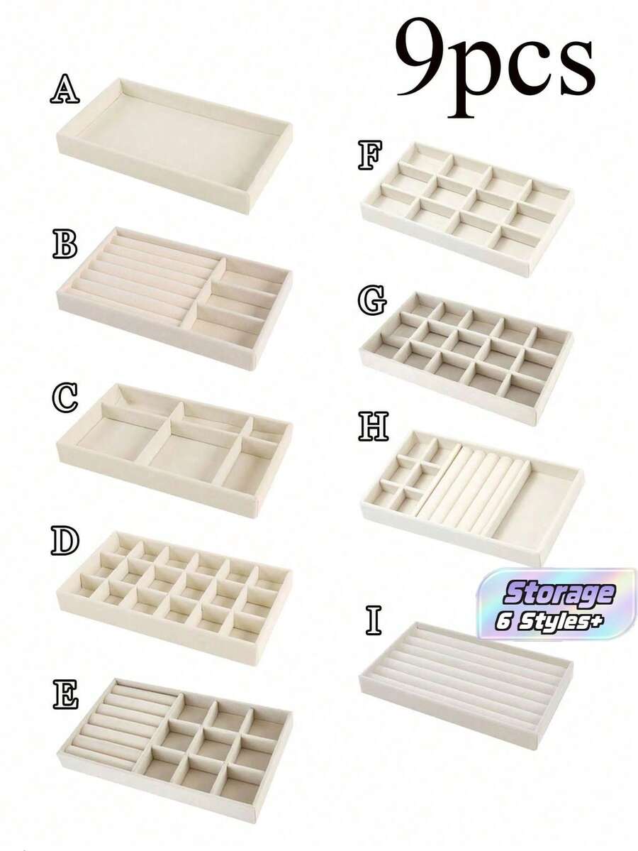 6/7/8/9pcs/Set Beige Jewelry Tray Set, Stackable Jewelry Storage Organizer, Velvet Jewelry Display Tray, Drawers Jewelry Box, Multi-Compartment Jewelry Storage Case, Large Capacity, Multi-Size, Removable, Suitable For Necklace, Earring, Ring, - Multicolor - View 1