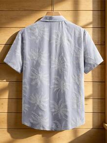 VENTUSAIL 男士時尚休閒度假風短袖襯衫，仿刺繡設計，假日風 - 淺灰色 - 查看 2