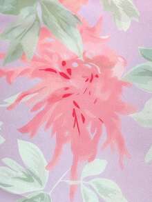 SHEIN LUNE 女款優雅粉色花卉夏季喇叭長裙，彈性腰雪紡長裙，飄逸玫瑰度假風，適合約會與上班 - 淡紫色 - 查看 3