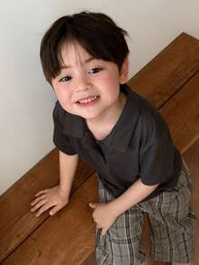 DAZY 嬰兒/幼兒(男童)圓領純色休閒T恤與格紋長褲2件套 夏季 - 灰色 - 查看 8