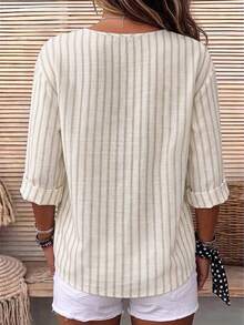 Zayélia Lady's Smooth-Woven Elegant And Simple Casual Summer Blouse, Work Shirt - Apricot - View 2