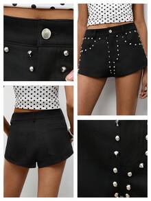Maija Women's Summer Fashion Studded Shorts - Black - View 10