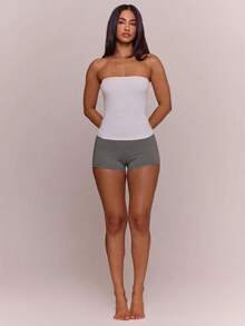 MUSERA ESSENTIALS Cotton Blended Fitted Micro Mini Shorts Spring Summer Holiday Everyday Cute Daily Basics Simple Essential - Grey - View 2