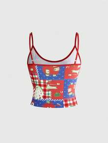 Sweetness Spring/Summer Vacation Handmade Cute Apple Print Red White And Blue Design Women's Tank Top, Suitable For Island Vacation, Date, Valentine's Day Y2k - Multicolor - View 11