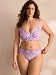 Charlaine 2pcs/Set Women Plus Size Pink Lingerie Set, Lift - Purple - View 4