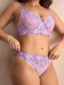 Charlaine 2pcs/Set Women Plus Size Pink Lingerie Set, Lift - Purple - View 7
