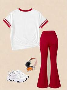 SHEIN [Random 2 Sets, 1 Set Shipped]! Surprise Blind Box!!!! 2pcs/Set Girls Strawberry And Bow Print Top And Flare Pants Set, Comfortable Summer Style Cute White And Red Casual Daily Wear Fashionable Little Girls Outfit Red Set White Set Cute Daily Comfortable Sweet Kawaii - White - View 5